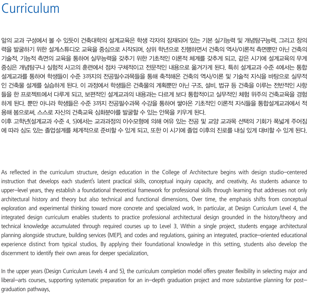 건축학전공 교과과정